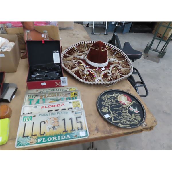 Sombrero, Pepsi Bottles, Metal Dog, License Plates