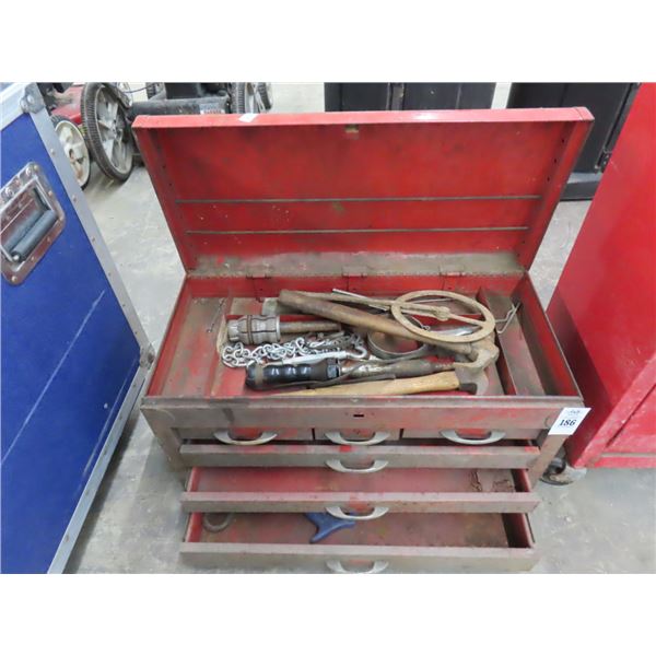 Red 7 Compartment Toolbox w/Some Tools