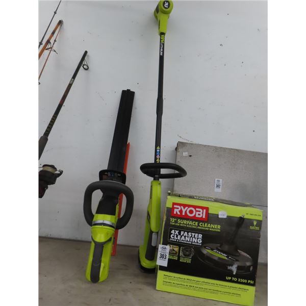 Ryobi Cordless Trimmer, Hedger, Surface Cleaner -(One Battery - No Chargers)