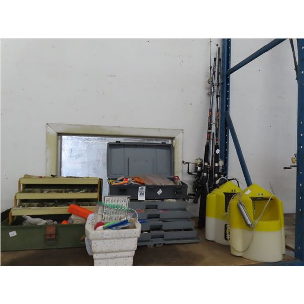 Tackle Boxes w/Tackle, Bait Bucket and Fishing Poles