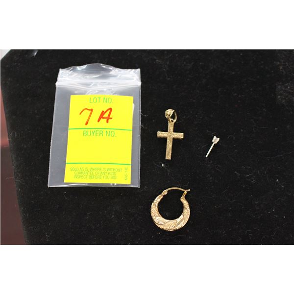14K .2g WG Earring, 10K Hoop Earring .6g, 9K Cross 2.4g