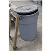 Image 1 : Grey Rubbermaid Can w/Garden Hoses, Drip Hoses, Conduit, 4 Wheel Dolly
