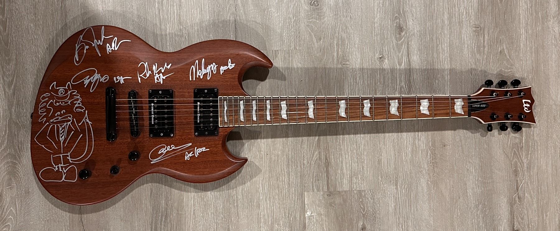 AC/DC Autographed Guitar All 5 w/Angus Sketch