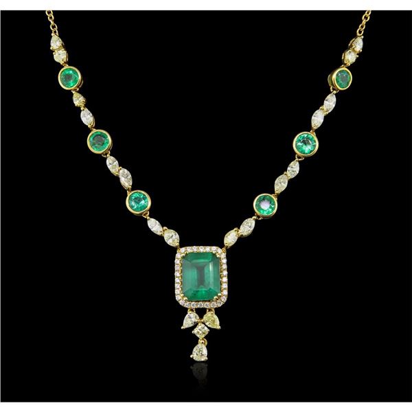 18KT Yellow Gold 4.77ctw Emerald and Diamond Necklace FJM3438