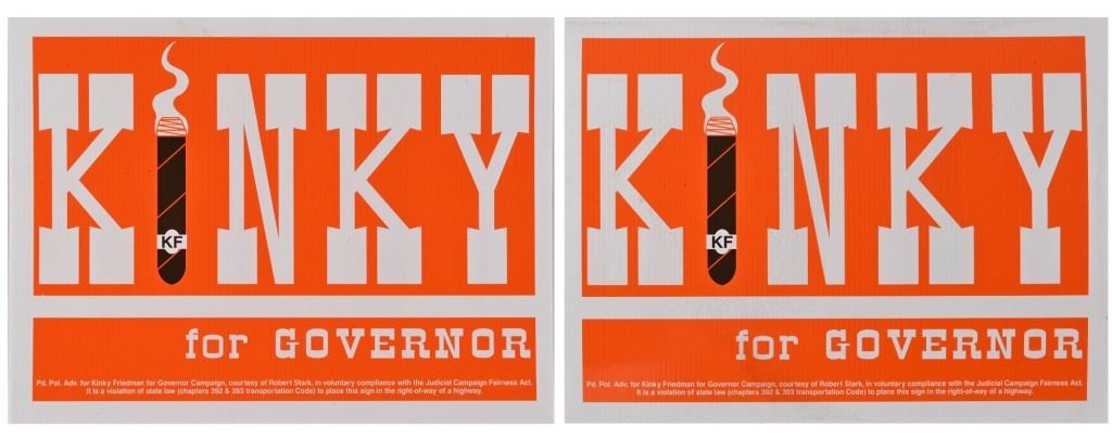 (2) Kinky Friedman Governor Campaign Yard Signs