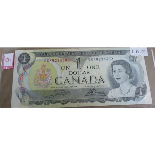 1973 BANK OF CANADA (POKER HAND SERIAL NUMBER) $1 BILL (2'S & 3'S)