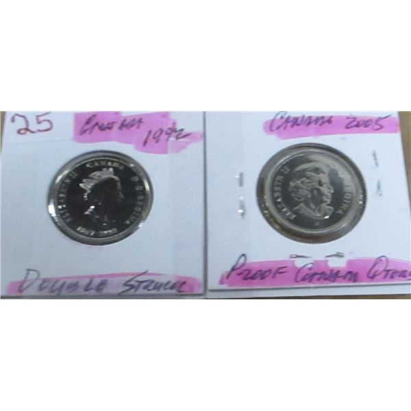 1992 & 2005 PROOF CAMEO DOUBLE STRUCK CANADA QUARTERS