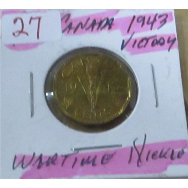 1943 WARTIME CANADA TOMBAC VICTORY NICKEL
