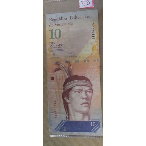 BANK OF VENEZUELA 10 BOLIVARES BANK NOTE