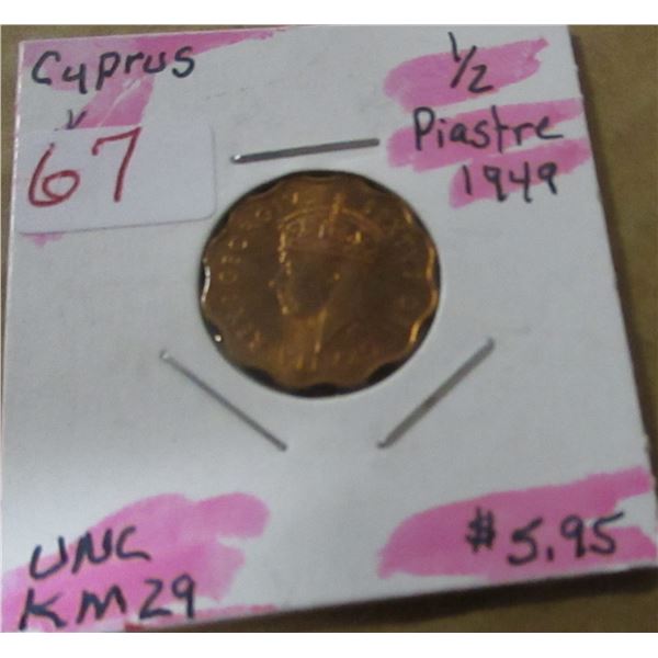 1949 SCARCE BU CYPRUS 1/2 PIASTRES