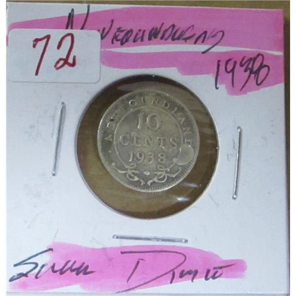 1938 NEWFOUNDLAND SILVER DIME