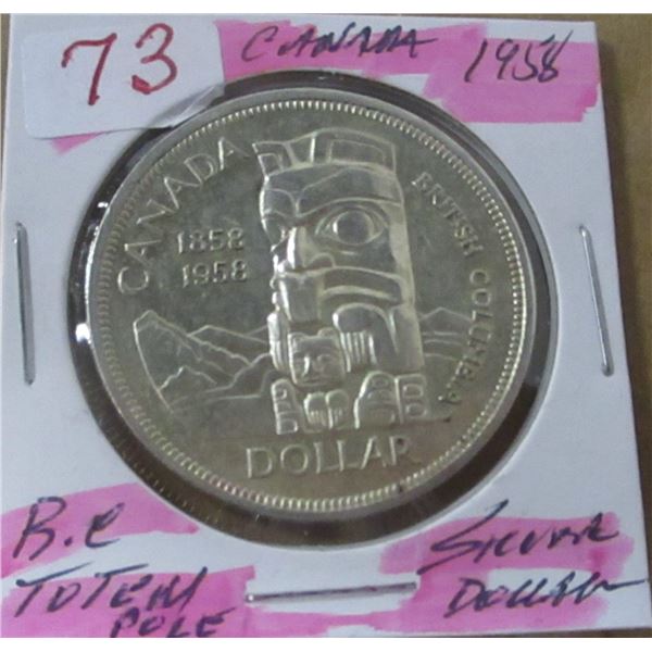1958 BC TOTEM POLE CANADA SILVER DOLLAR