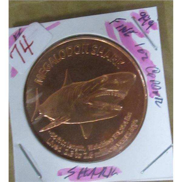999 FINE 1 OZ COPPER SHARK COIN