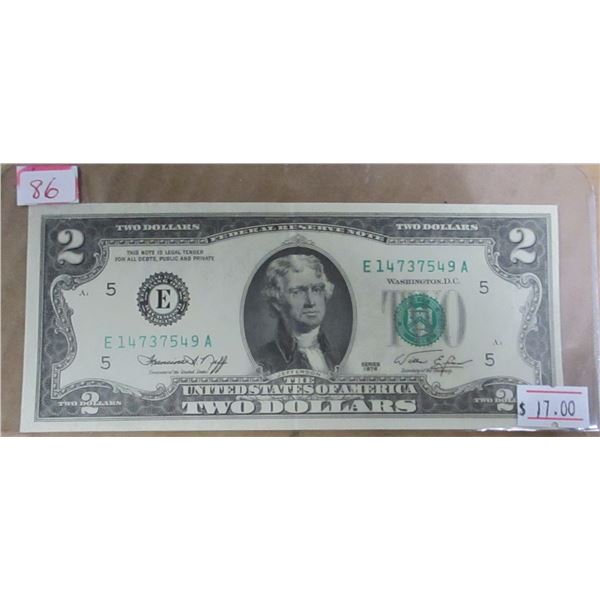 1976 USA GREEN SEAL SCARCE USA $2 BILL