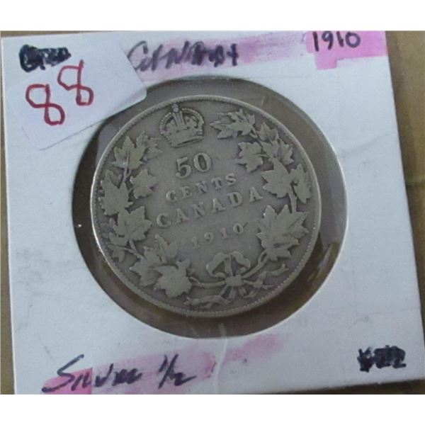 1910 CANADA KING EDWARD VII SILVER HALF DOLLAR
