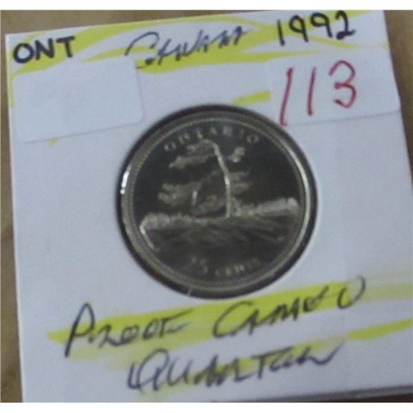 1992 PROOF CAMEO ONTARIO QUARTER