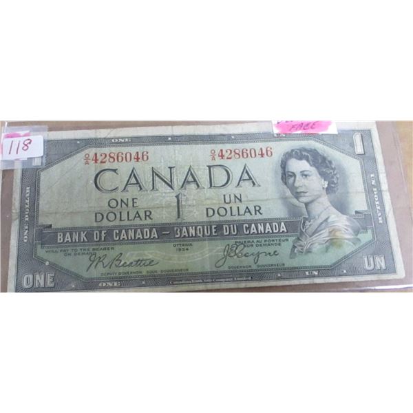 1954 DEVILS FACE BANK OF CANADA $1 BILL