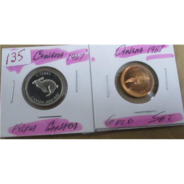 1867 - 1967 PROOF CAMEO NICKEL/PENNY FROM 1967 GOLD SET