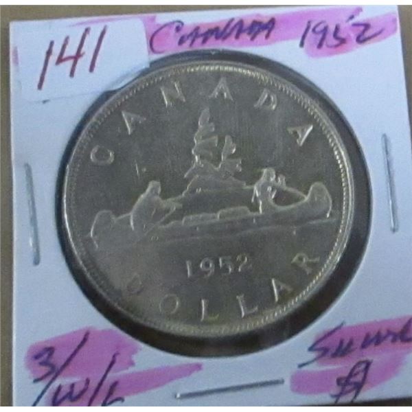 1952 (3 WATERLINE) CANADA SILVER DOLLAR
