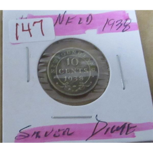 1938 NEWFOUNDLAND SILVER DIME