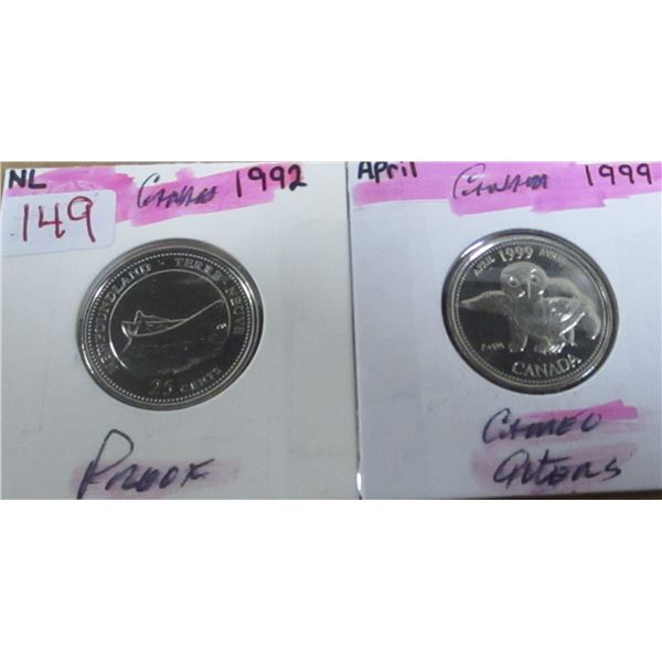 1992 PROOF & 1999 CAMEO CANADA QUARTERS