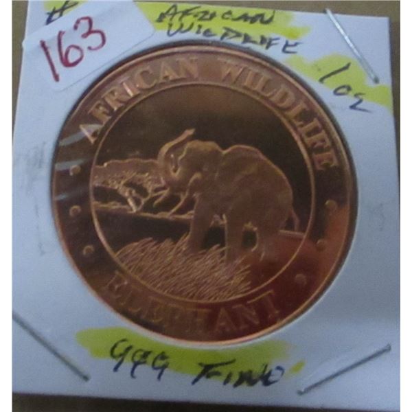 1 OZ AFRICAN WILDLIFE ELEPHANT 999 COPPER