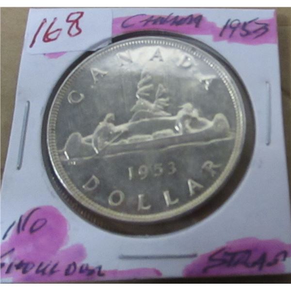 1953 NO SHOULDER STRAP CANADA SILVER DOLLAR