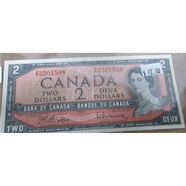 1954 BANK OF CANADA MODIFIED HAIR DOO $2 BILL