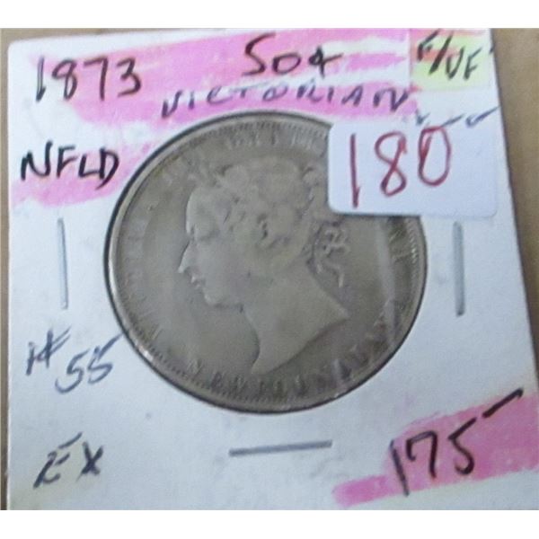 1873 VICTORIAN SCARCE NEWFOUNDLAND SILVER HALF DOLLAR