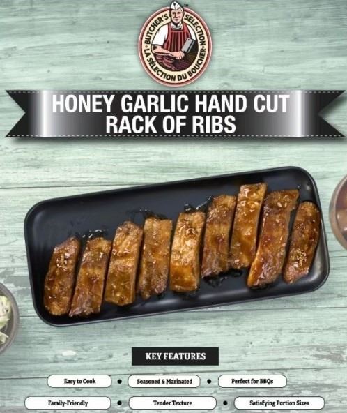 FROZEN: BUTCHERS SELECTION HONEY GARLIC BBQ RIBS (10) - BOX