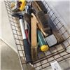 Image 2 : TRAY WITH HEAVY DUTY BAR DOOR HINGES, HAND TOOLS ETC.