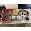 Image 1 : TRAY OF JUMP CABLES,POWER BAR AND 12V AUTOMOTIVE BATTERY