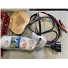 Image 2 : TRAY OF JUMP CABLES,POWER BAR AND 12V AUTOMOTIVE BATTERY