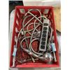 Image 3 : TRAY OF JUMP CABLES,POWER BAR AND 12V AUTOMOTIVE BATTERY