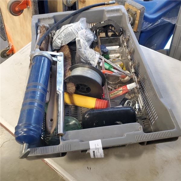 ASSORTED TOOLS AND SHOP SUPPLIES INCLUDING GREASE GUN