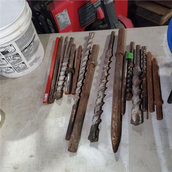 BUCKET OF LARGE HAMMER DRILL BITS