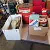 Image 1 : ASSORTED COLLECTIBLE TINS, GULF OIL CAN AND MOVIE REEL CASES