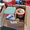Image 2 : ASSORTED COLLECTIBLE TINS, GULF OIL CAN AND MOVIE REEL CASES