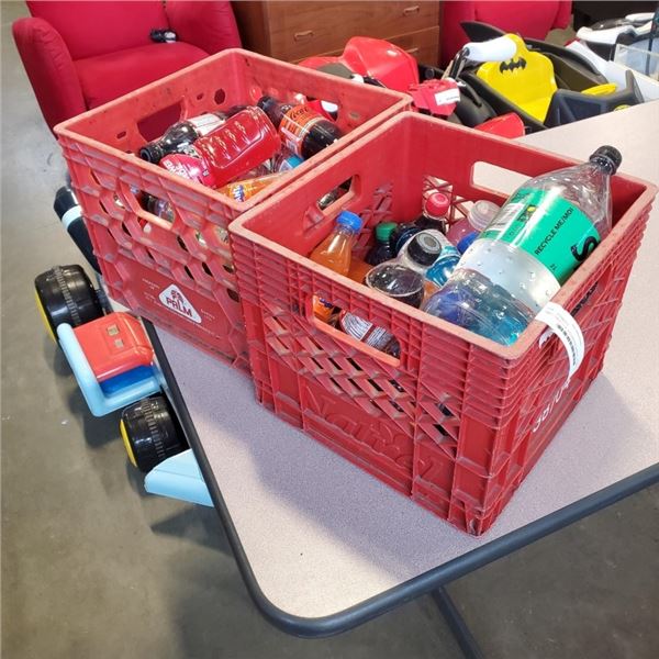 TWO CRATES OF ASSORTED DRINKS, POWERADE, FANTA, SPRITE COKE ETC.