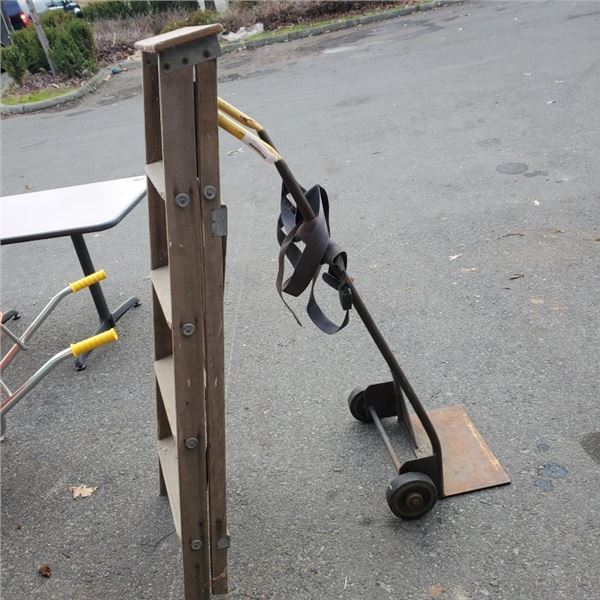 5 FT WOODEN A FRAME LADDER AND METAL DOLLY