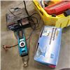Image 2 : BIN OF ASSORTED SHOP TOOLS AND BATTERY CHARGER