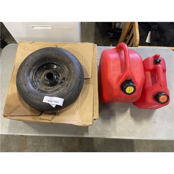 2 DOLLY WHEELS AND 2 JERRY CANS