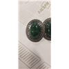 Image 2 : VINTAGE PAIR OF STERLING SILVER W/ DARK GREEN BC JADE EARRINGG, MARKED 925