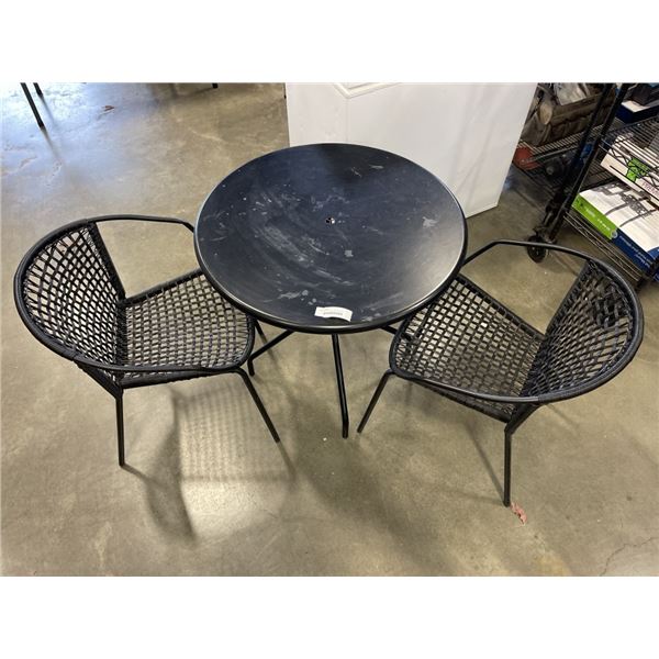 BLACK METAL PATIO TABLE WITH TWO CHAIRS