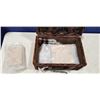 Image 2 : WICKER PICNIC BASKET FOR 2 - GLASS WINEGLASSES, CERAMIC PLATES, CUTLERY, SALT & PEPPER SHAKERS, CORK
