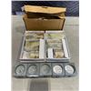 Image 1 : ONYX STONE TEALIGHT CANDLE HOLDERS (2 SETS OF 3) AND SOAPSTONE PEACE TEALIGHT SET, RETAIL $94