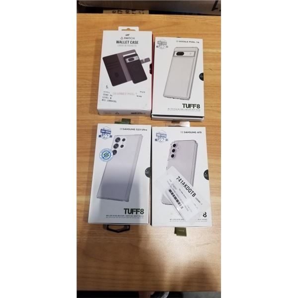 FOUR CELL PHONE CASES FOR SAMSUNG A15 AND S23 ULTRA, GOOGLE PIXEL 7A AND WALLET CASE FOR PIXEL 8