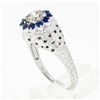 Image 9 : Vintage 18k White Gold 1.09 ctw Diamond Solitaire Sapphire Halo W/ Milgrain Ring