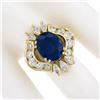 Image 3 : 18K Gold 7.72 ctw GIA Large Oval Sapphire w/ Round Marquise Diamond Cocktail Rin