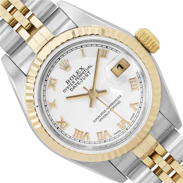 Rolex Ladies Two Tone Quickset White Roman Dial Datejust 26MM With Rolex Box